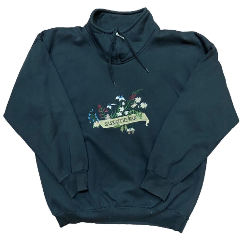 Saskatchewan Canada Vintage Cowl Neck Sweatshirt Black Embroidered Women's M - Picture 8 of 8